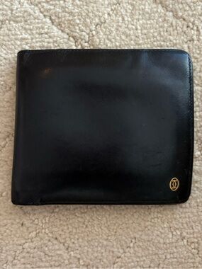 Cartier Black Leather Bi-Fold Wallet with Gold Logo